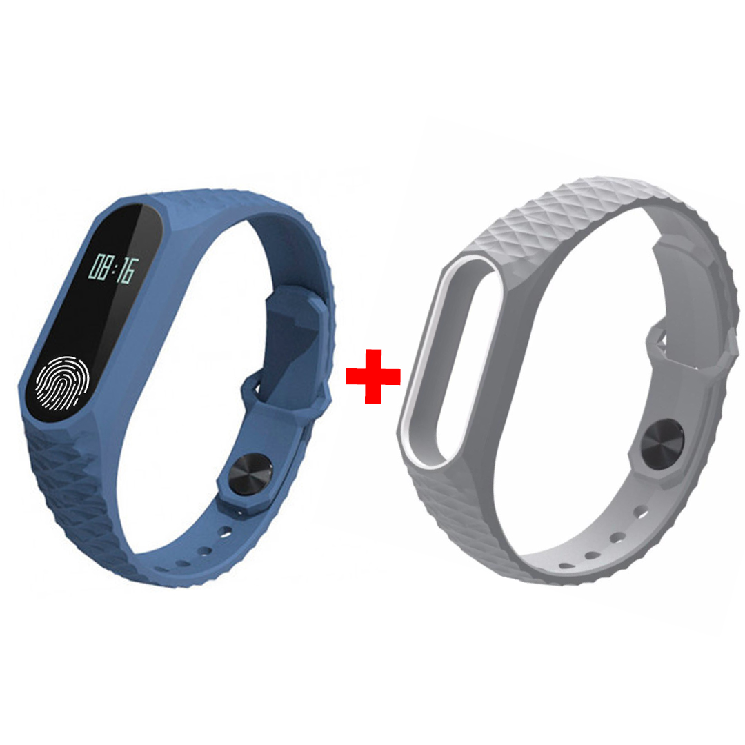 Фітнес-браслет UWatch М2 Blue + Ремінець для браслета Xiaomi Mi Band 2 Mi Fit Flax Blue/Grey (2d-15)