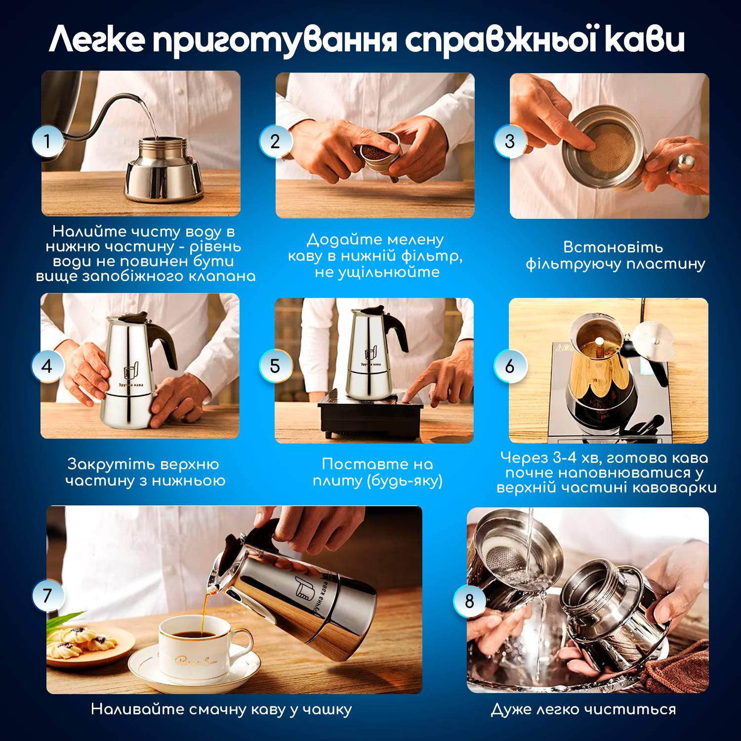 Гейзерная кофеварка Зручна кава Moka Induction 100 мл