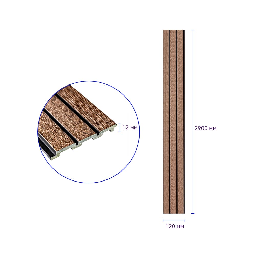 Декоративная стеновая рейка Sticker Wall PS 2900x120x12 мм Коричневый (SW-00001739)