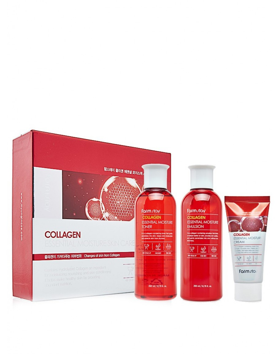 Зволожуючий набір для обличчя на основі колагену Farmstay Collagen Essential Moisture Skin Care 3 Set (8809426959464)