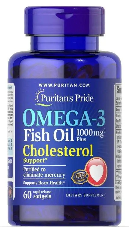 Омега 3 Puritan's Pride Omega-3 Fish Oil 1000 mg Plus Cholesterol Support 60 Softgels