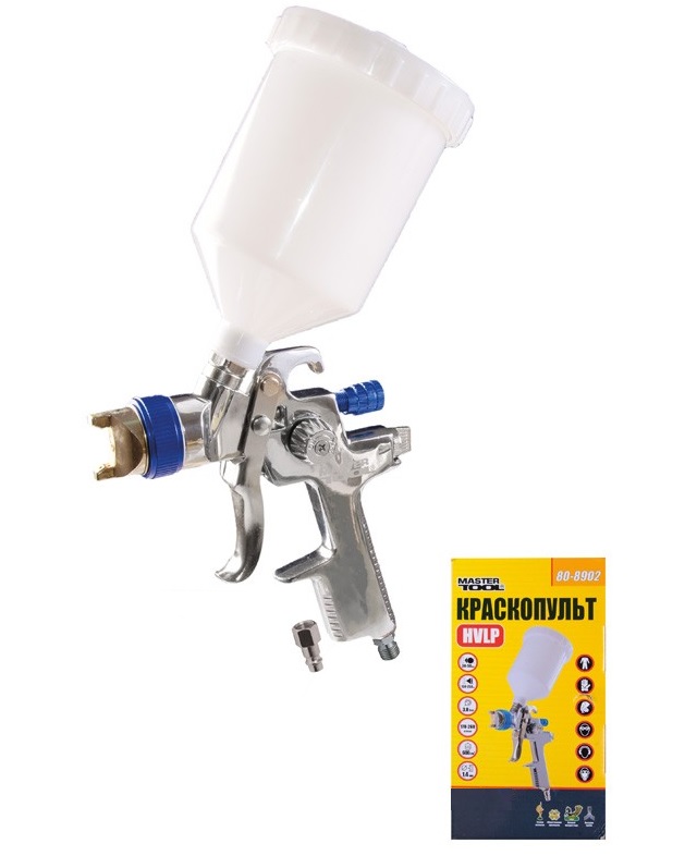 Краскопульт пневматический MASTERTOOL HVLP, ВПЛБ 600 мл, Ø 1,4 мм, 170-260 л/мин, 3-4 бар (80-8902)