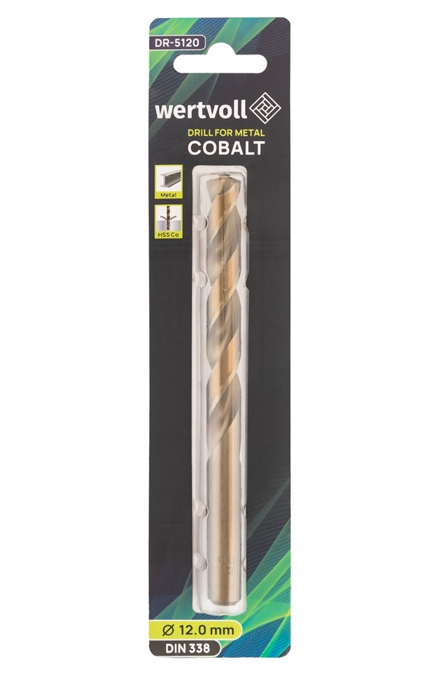 Сверло для металла WERTVOLL HSS 12.0х151 мм COBALT DIN 338 Gold (DR-5120)