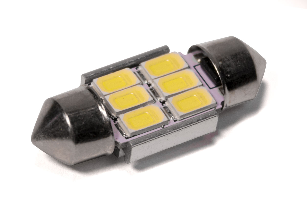 Светодиодная лампа StarLight T11 6 диодов 5630 1W 12V WHITE / 31mm / мультиполярная