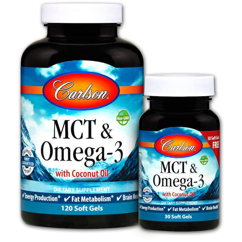 МСТ и Омега-3 MCT & Omega-3 Carlson Labs 120 гелевых капсул+30 капсул бесплатно