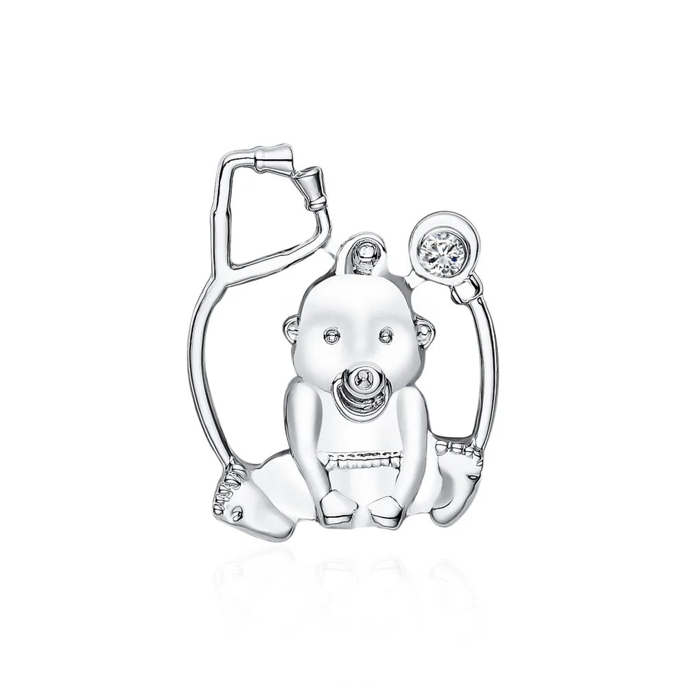 Значок BROCHE Фонендоскоп с малышом серебристый BRGV112973