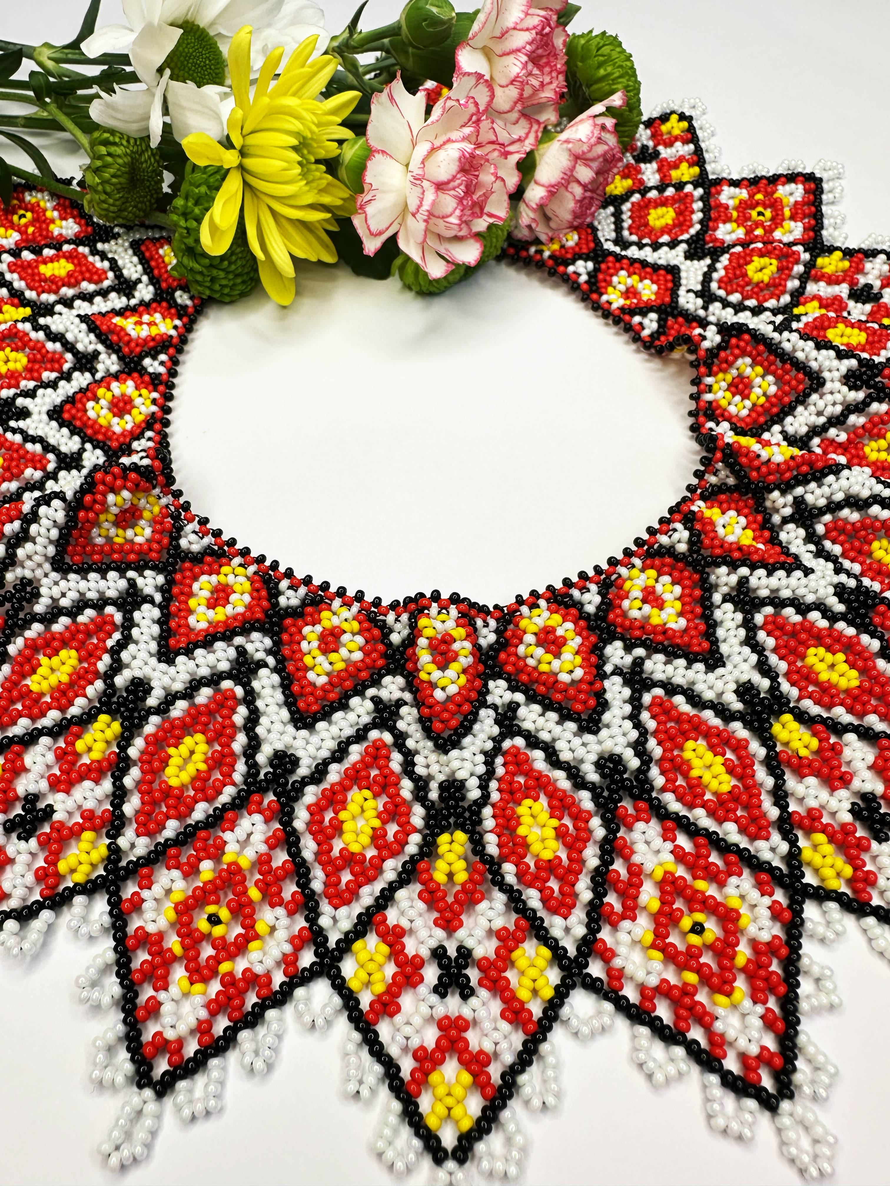 Традиционная украинская силянка из чешского бисера HatynkaUA Traditional Necklace 39 см Разноцветный (SUN999_06)