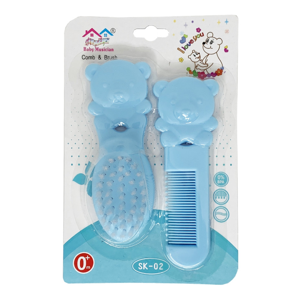 Набор детский расческа и щетка "Мишка" Mega Zayka MGZ-0711(Blue) голубой