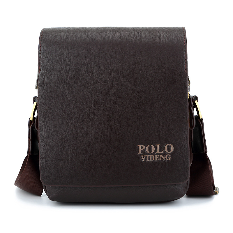 Мужская сумка через плечо POLO VIDENG 27x24x8 см. Коричневая