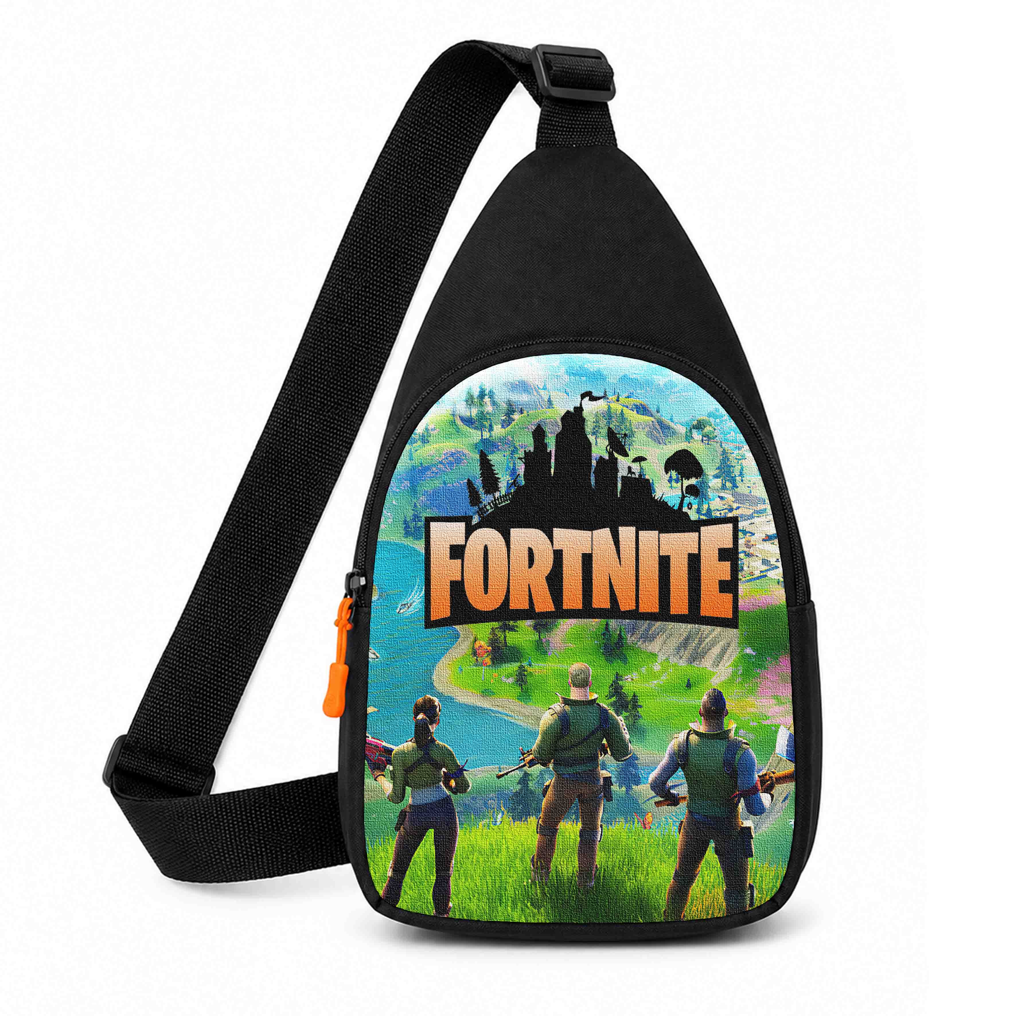 Дитяча сумка через плече з принтом Fortnite, чорна, 29×17×5 см, водонепроникна