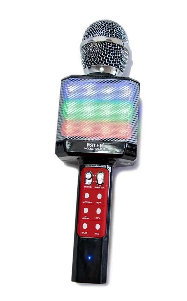 Мікрофон караоке WSTER WS-1828 c LED підсвічуванням 4 голоси/USB/Bluetooth Чорний