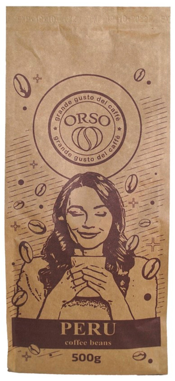 Свежеобжаренный кофе в зернах моносорт Orso Peru 100 % Арабика 8 шт х 500 г