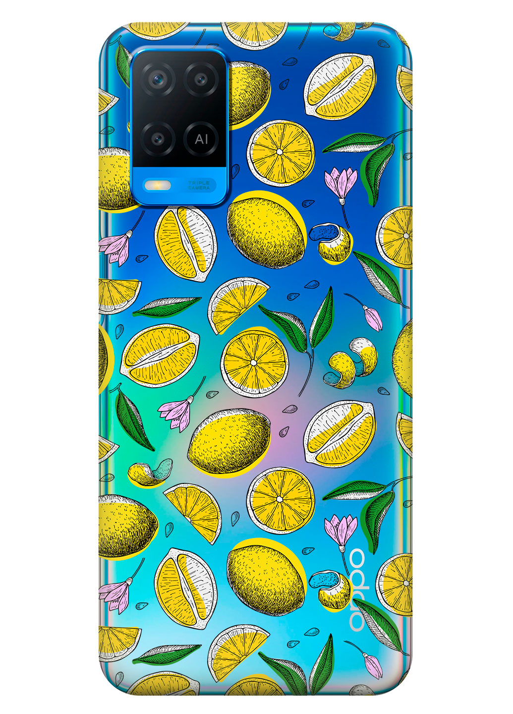 Прозрачный силиконовый чехол iSwag для OPPO A54 с рисунком - Лимоны (KS14549)