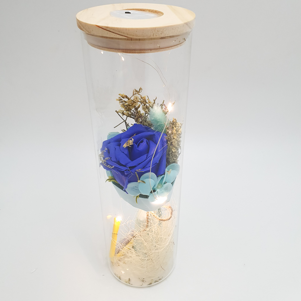 Троянди в колбі з LED підсвічуванням UKC романтичний подарунок нічник 23 см Синій