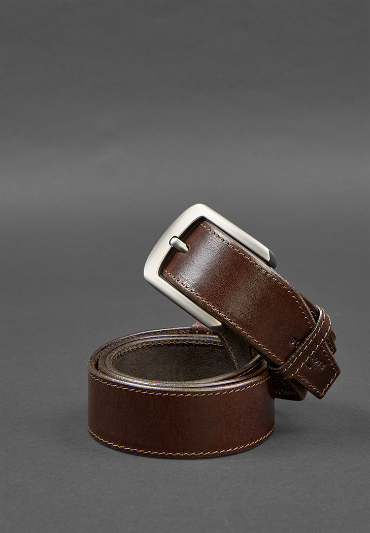 Кожаный ремень 40 мм коричневый с темно-бежевой нитью BlankNote