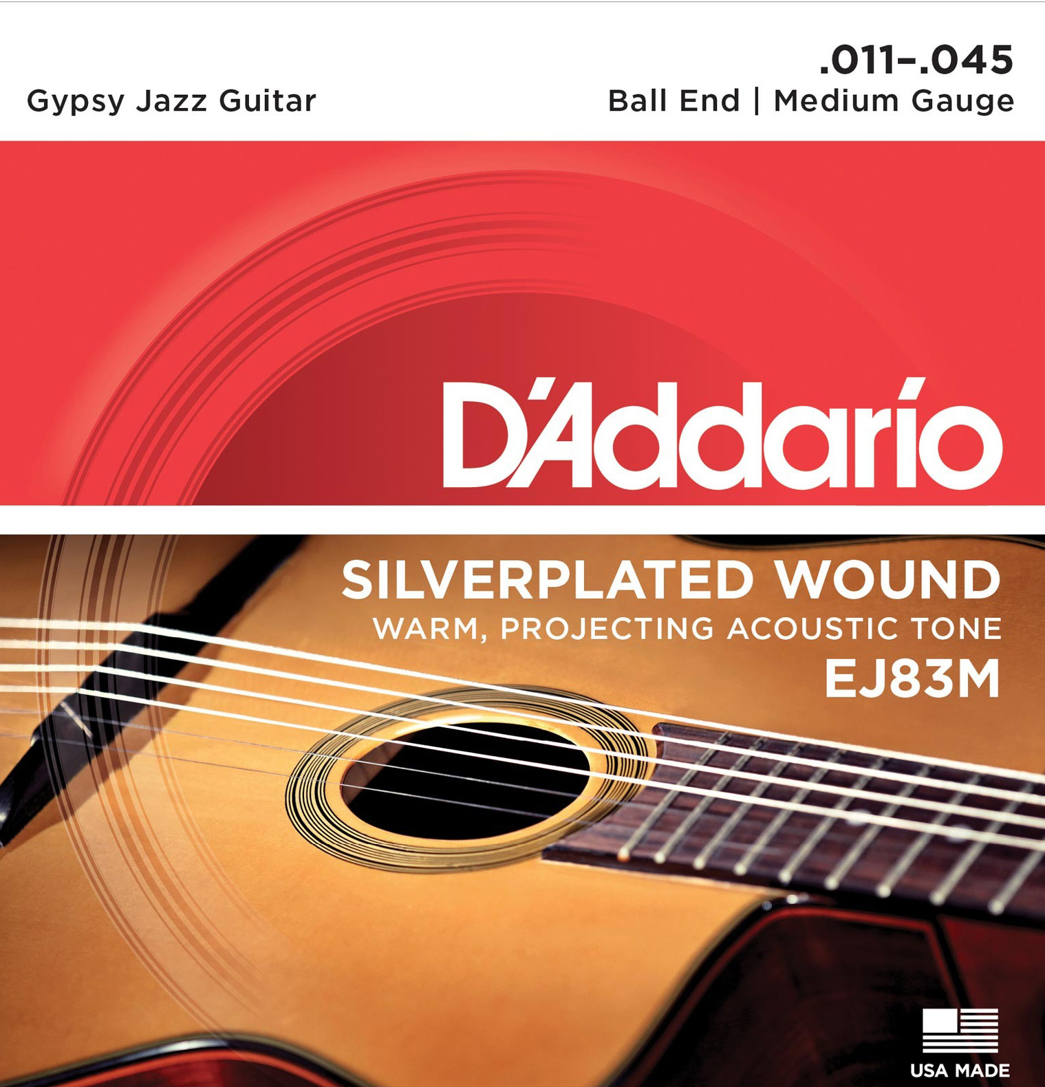 Струны для акустической гитары D'Addario EJ83M Silverplated Wound Medium Gypsy Jazz Guitar Strings 11/45