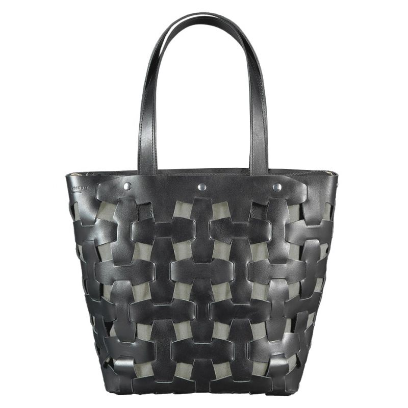 Шкіряна плетена сумка жіноча BlankNote Пазл Krast L Чорна (BN-BAG-33-g)