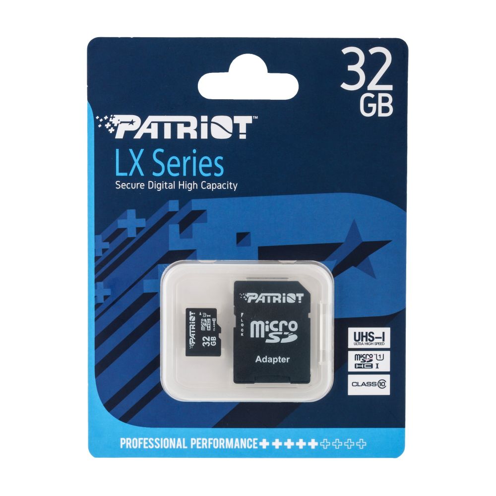 Карта памяти с адаптером Micro SDHC Patriot LX Series 32gb UHS-1 Class 10 Black