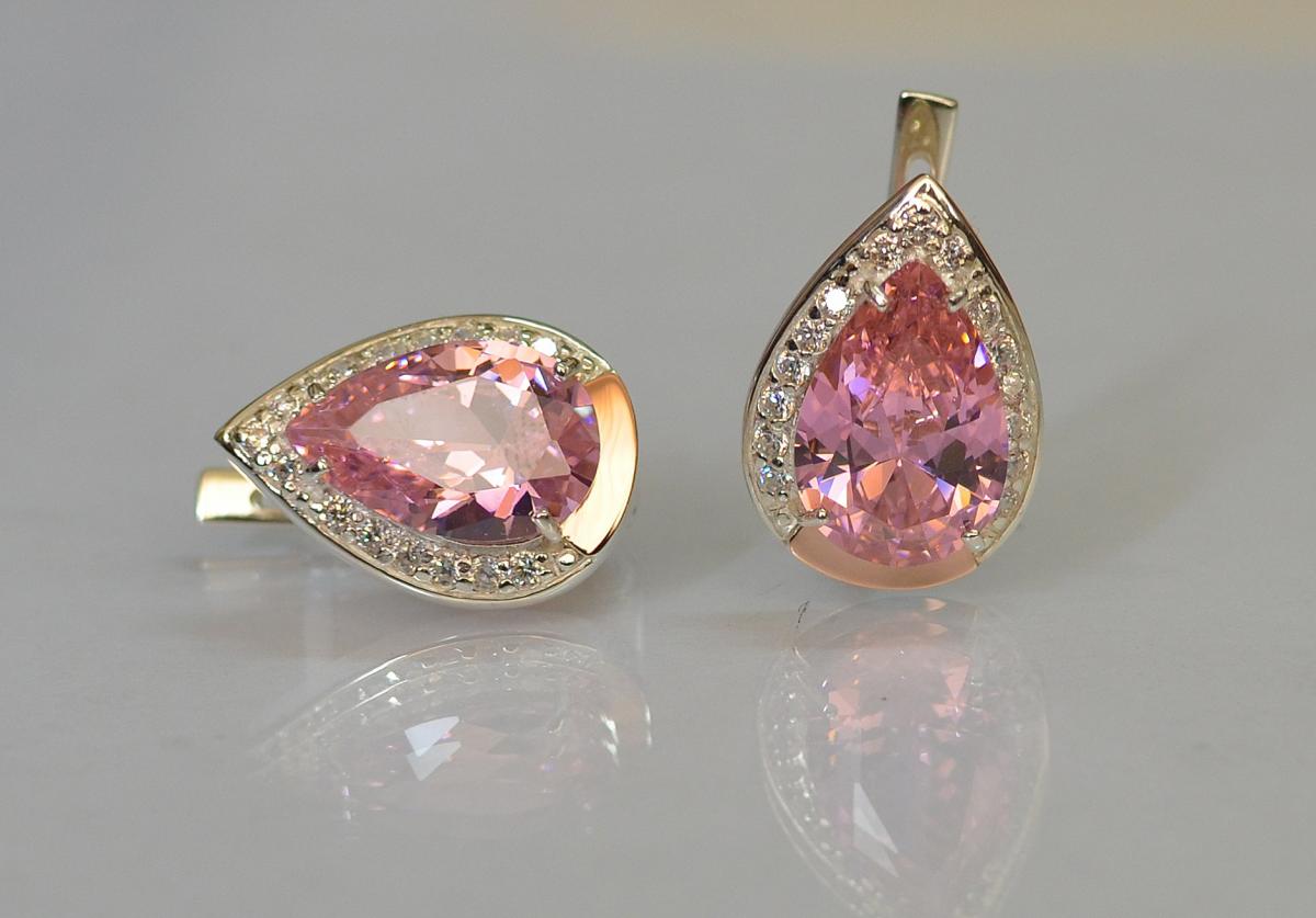 Срібні сережки Sil із золотими пластинами 038s2-8 Рожевий (Sil-1212)