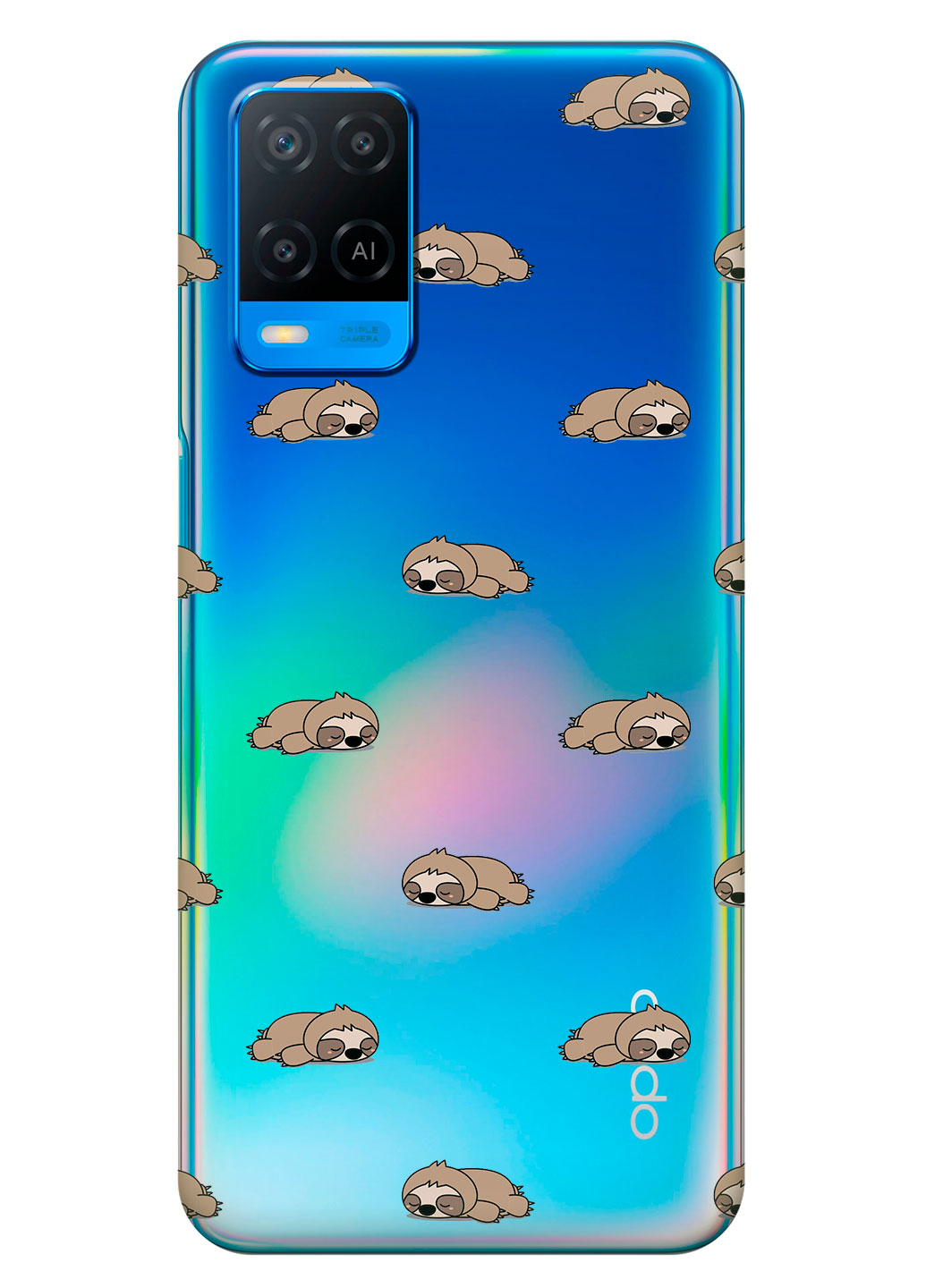 Прозрачный силиконовый чехол iSwag для OPPO A54 с рисунком - Спящие ленивцы (KS14591)