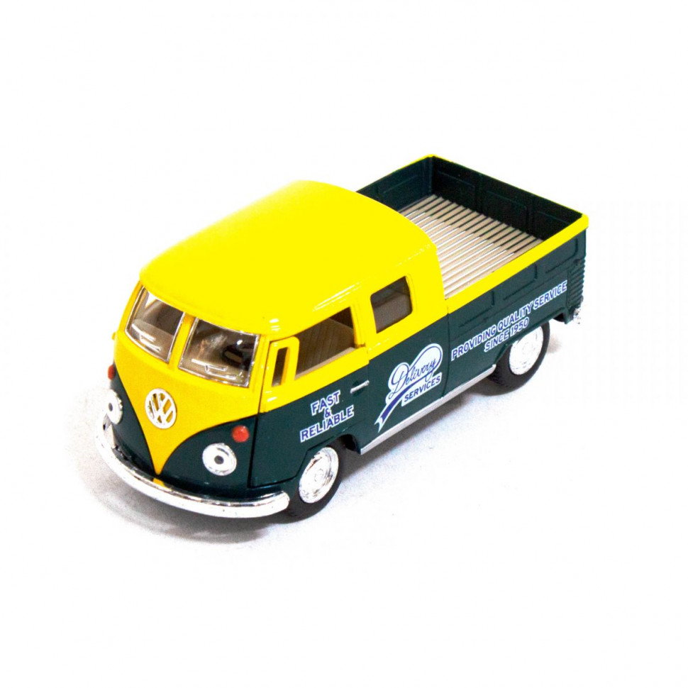 Машинка Volkswagen Bus Double Cab Pickup Delivery 1963 Kinsmart KT5396W инерционная 1:34 Желтый
