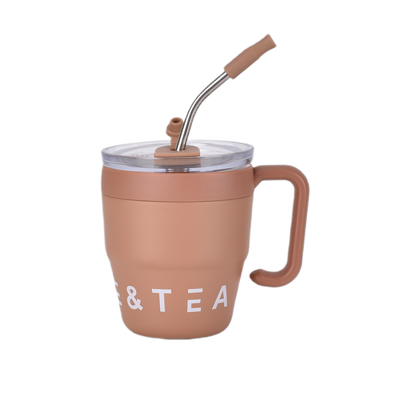 Термочашка з трубочкою та подвійним відкриванням YIWU Coffee  Tea 480 мл Коричневий (HP-14-23BR)