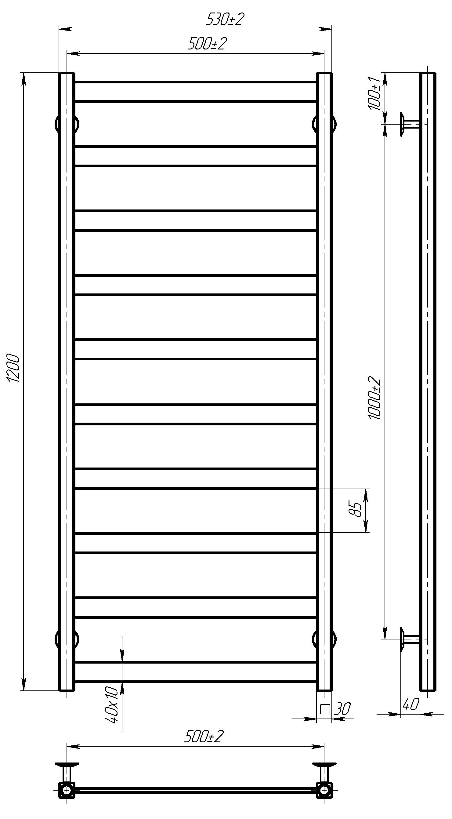 Рушникосушарка електрична Harmony П10 500х1200 Deffi Чорний JD04 (B.HR.120.50.10.E.B.L.2)