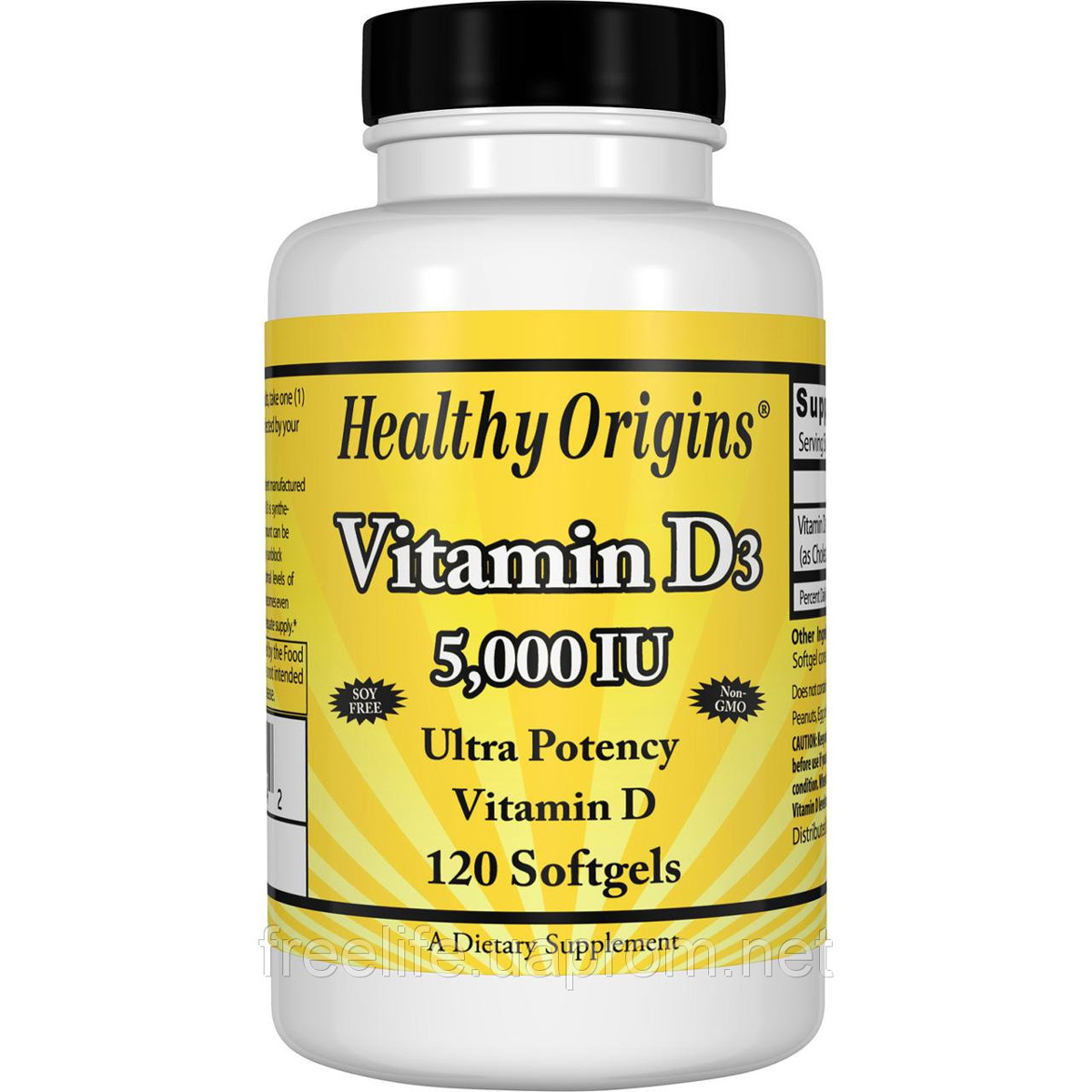 Витамин D3, Vitamin D3, 5000 IU, Healthy Origins, 120 капсул