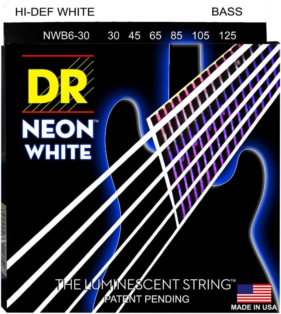 Струни для бас-гітари DR NWB6-30 Hi-Def Neon White K3 Coated Medium Bass Guitar 6 Strings 30/125