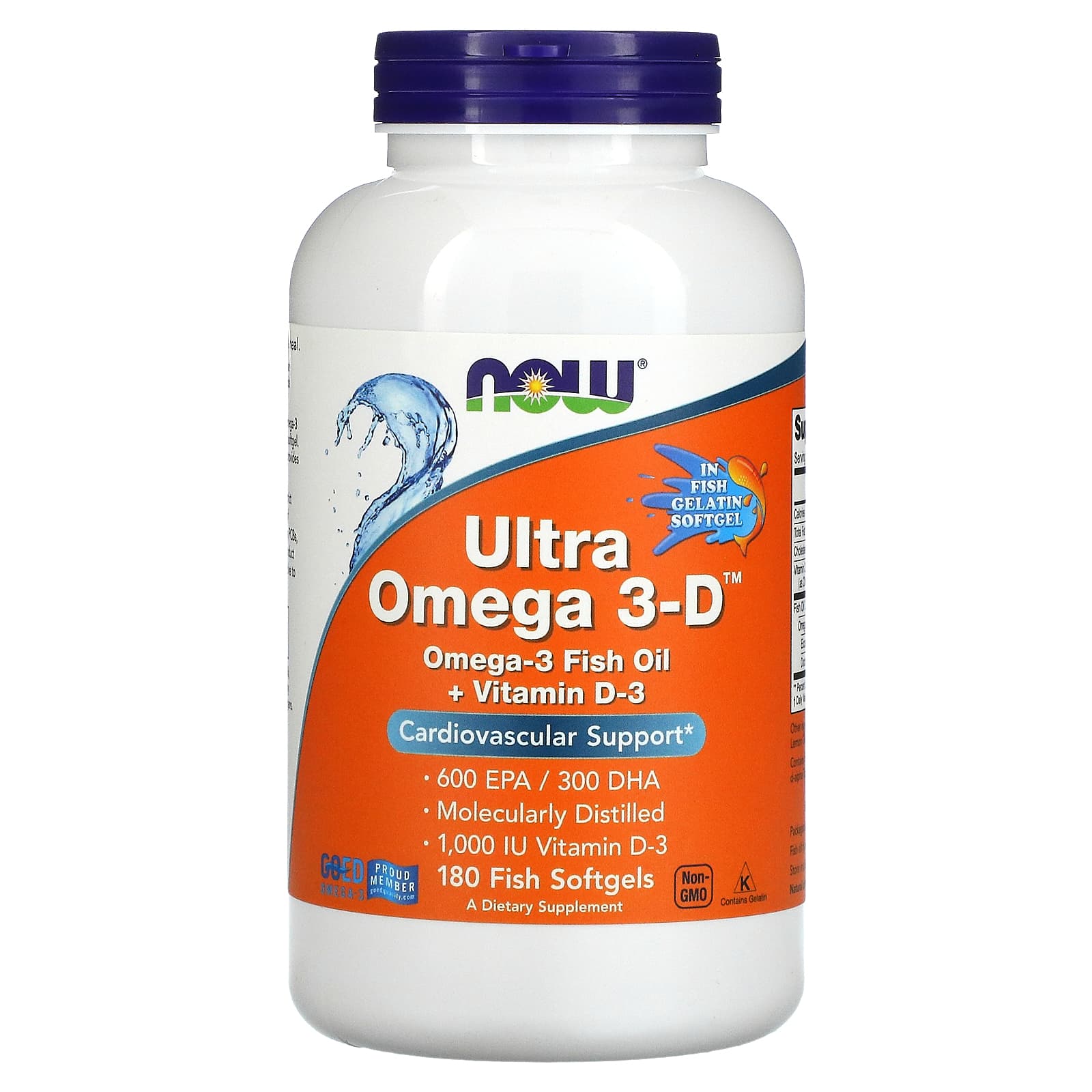 Омега 3-Д Ультра Omega 3-D 600 EPA/300 DHA Now Foods 180 рыбных гелевых капсул