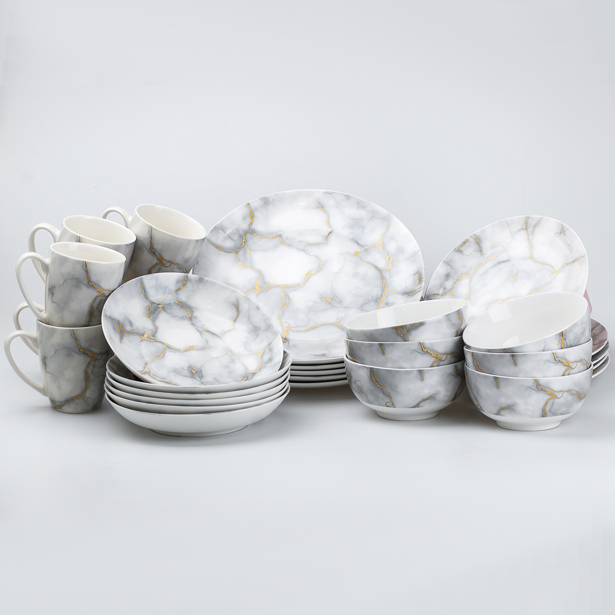 Столовый сервиз на 6 персон керамический TS Kitchen Marble серый (HP23418)