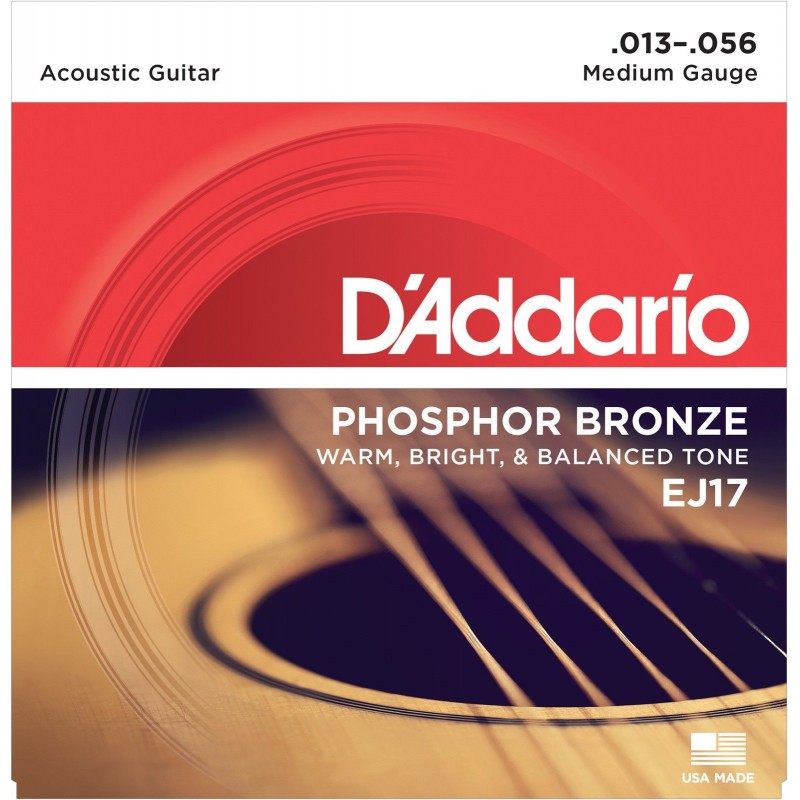 Струны для акустической гитары 6 шт D'Addario EJ17 Phosphor Bronze Medium Acoustic Guitar Strings 13/56
