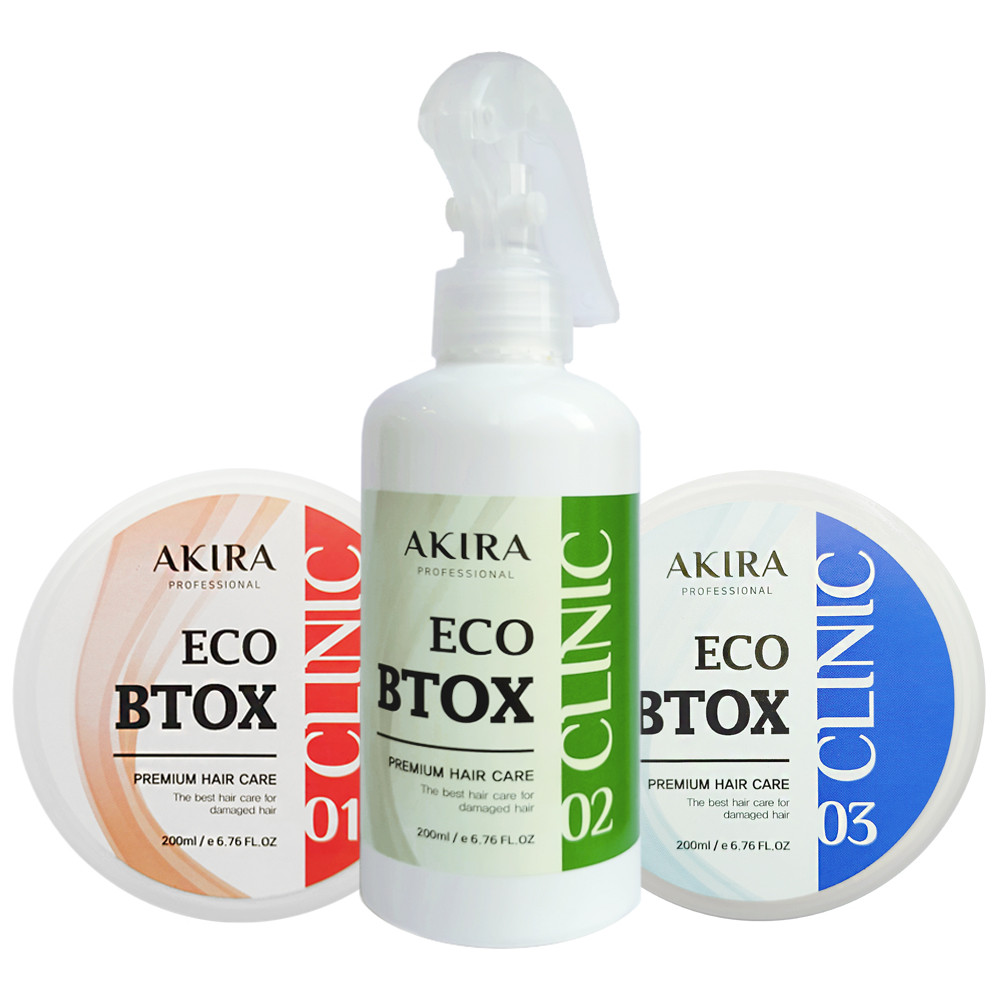 Набор средств для восстановления волос Akira Eco Btox Hair Clinic 01,02,03 200 мл