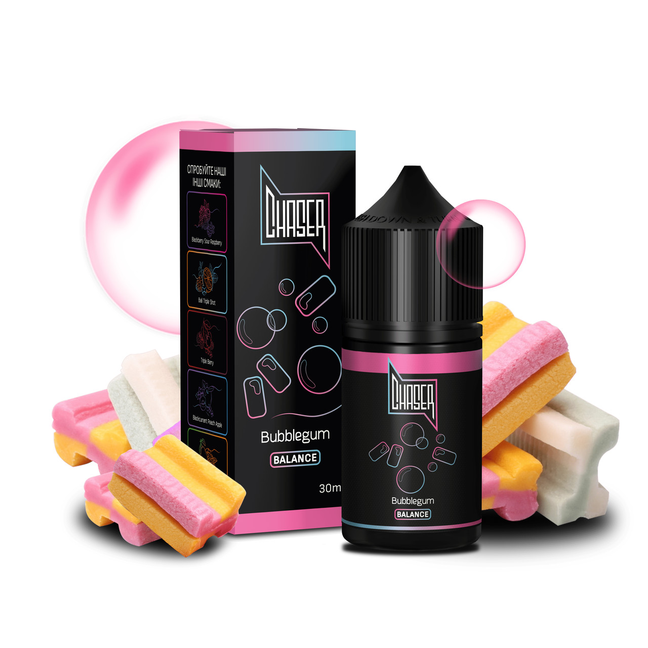 Солевая жидкость для вейпа CHASER Black Balance: BUBBLEGUM 30 ml 50 mg Жвачка (15282-hbr)