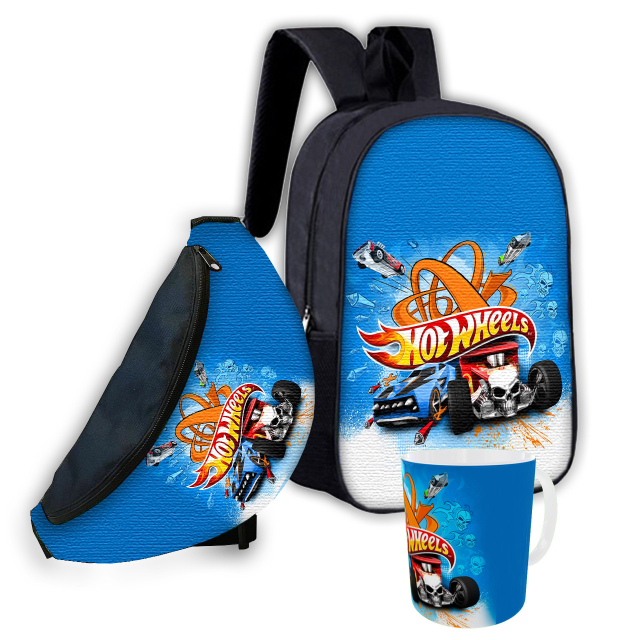 Дитячий набір для школи Hot Wheels: рюкзак, сумка-бананка та кружка, 3 предмети
