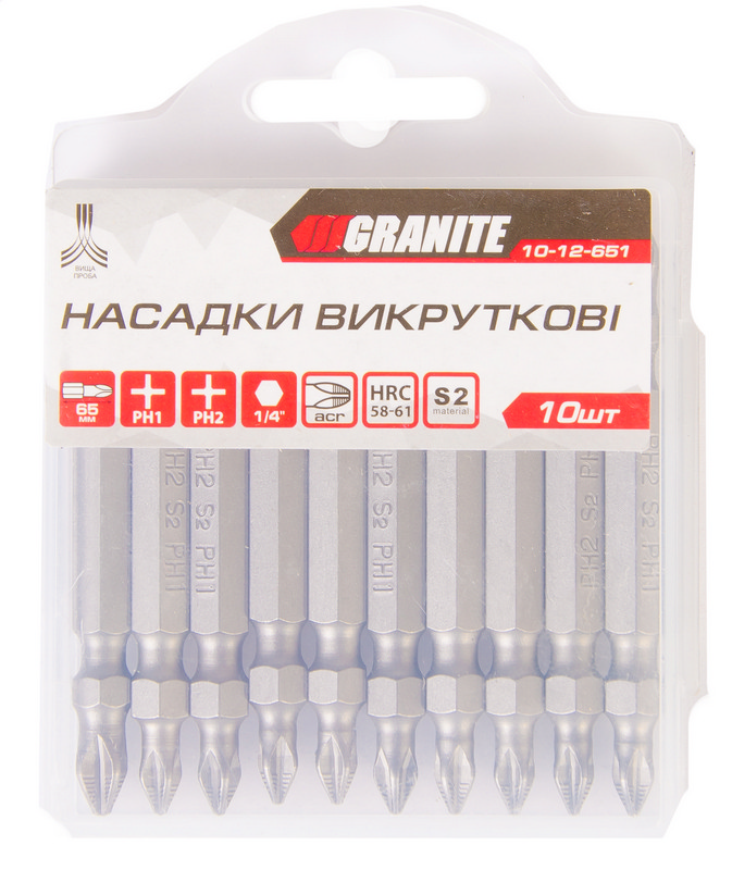 Насадки отвёрточные РН2-РН1*65 мм S2 10 шт Granite GM (10-12-651)