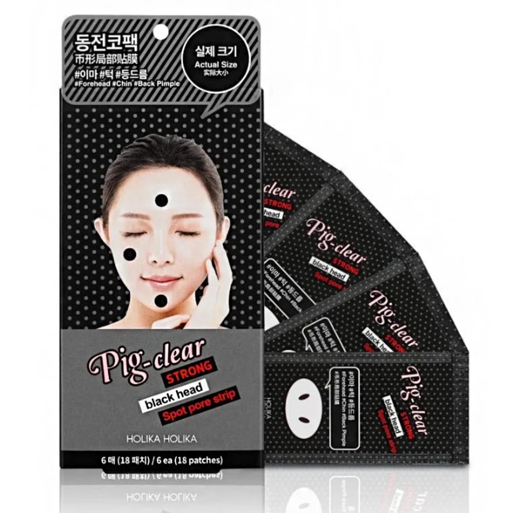 Набор тoчeчных пaтчей для oчищeния пop Holika Holika Pig Clear Strong Blackhead Spot Pore Strip 6 шт (8806334377731)