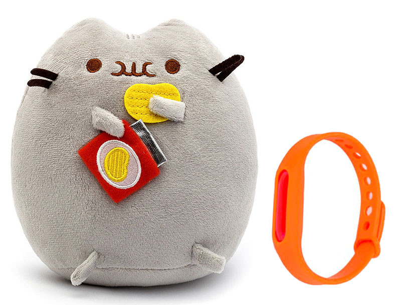 Набор Мягкая игрушка Pusheen cat с чипсами Gray и Детский силиконовый браслет от комаров (n-1090)