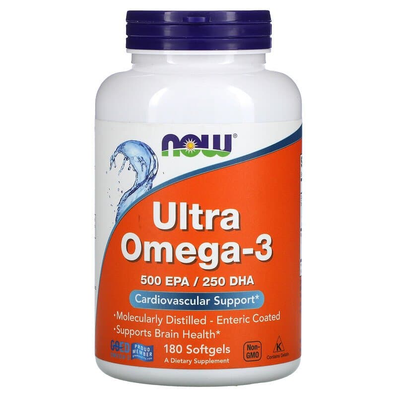 Супер омега 3 Ultra Omega-3 Now Foods 500 EPA/250 DHA 180 капсул с кишечнорастворимой оболочкой