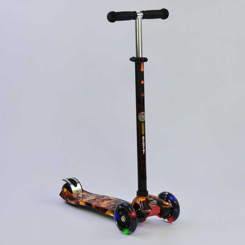 Самокат дитячий пластмасовий з алюмінієвою трубкою керма + 4 колеса Black/Orange (74312)