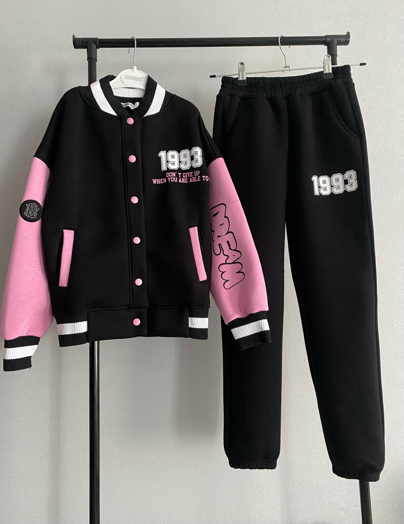 Спортивный костюм на флисе Черно-розовый Ukraine Brand 152 см