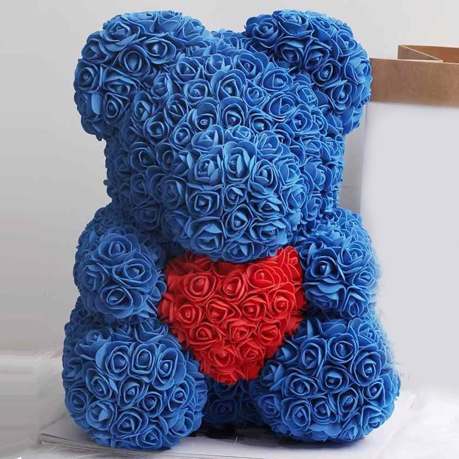 Ведмедик із троянд із серцем 40 см у подарунковій коробці 3D Teddy Flower Оригінальний подарунок дівчині у подарунковій упаковці Синій
