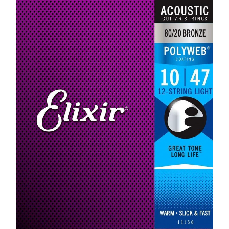 Струни для акустичної гітари Elixir 11150 Polyweb 80/20 Bronze Acoustic 12 Strings Light 10/47