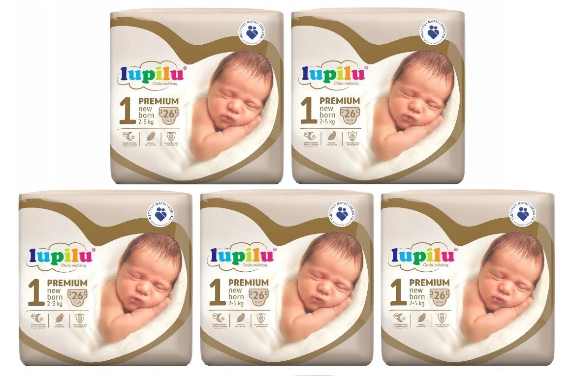 Підгузники Lupilu Premium New born Розмір 1, Вага 2-5 кг, 130 шт (5 упаковок)