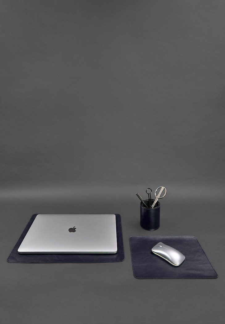 Набор для рабочего стола из натуральной кожи 1.0 темно-синий краст BlankNote