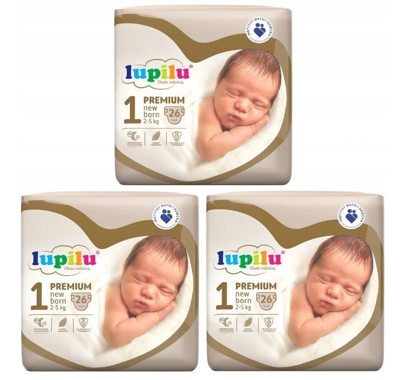 Підгузники Lupilu Premium New born Розмір 1, Вага 2-5 кг, 78 шт (3 упаковки)