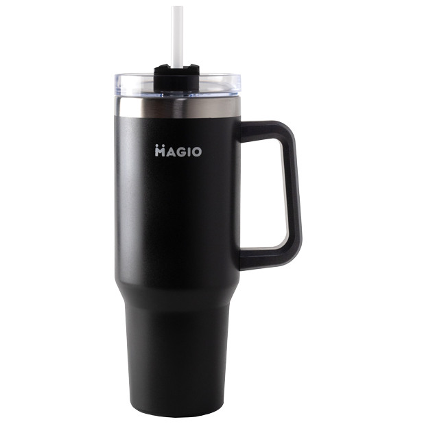 Термокухоль з ручкою та соломинкою Magio MG-1087 1.2 л Black