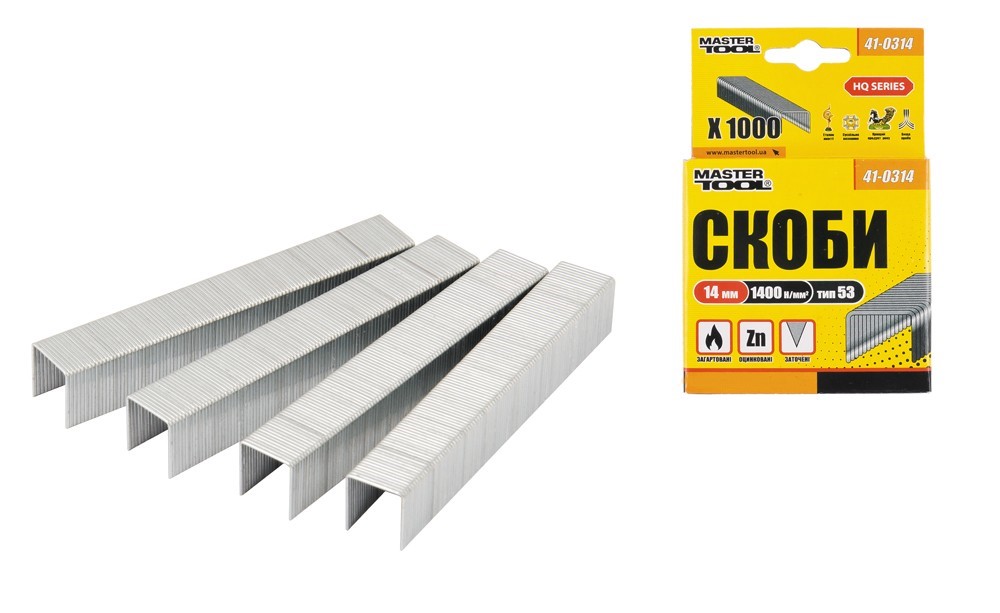 Скобы каленые 14 мм 1000 шт MASTERTOOL GM (41-0314)