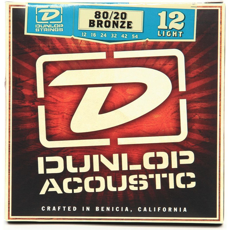 Струны для акустической гитары 6 шт Dunlop DAB1254 Acoustic Bronze 80/20 Light Guitar Strings 12/54