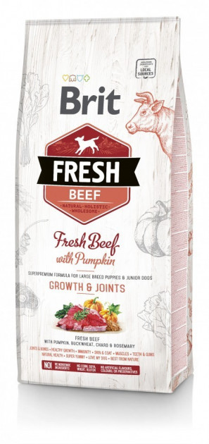 Сухий корм Brit Fresh Beef Pumpkin Growth Joints 12 kg (для цуценят та юніорів великих порід собак)